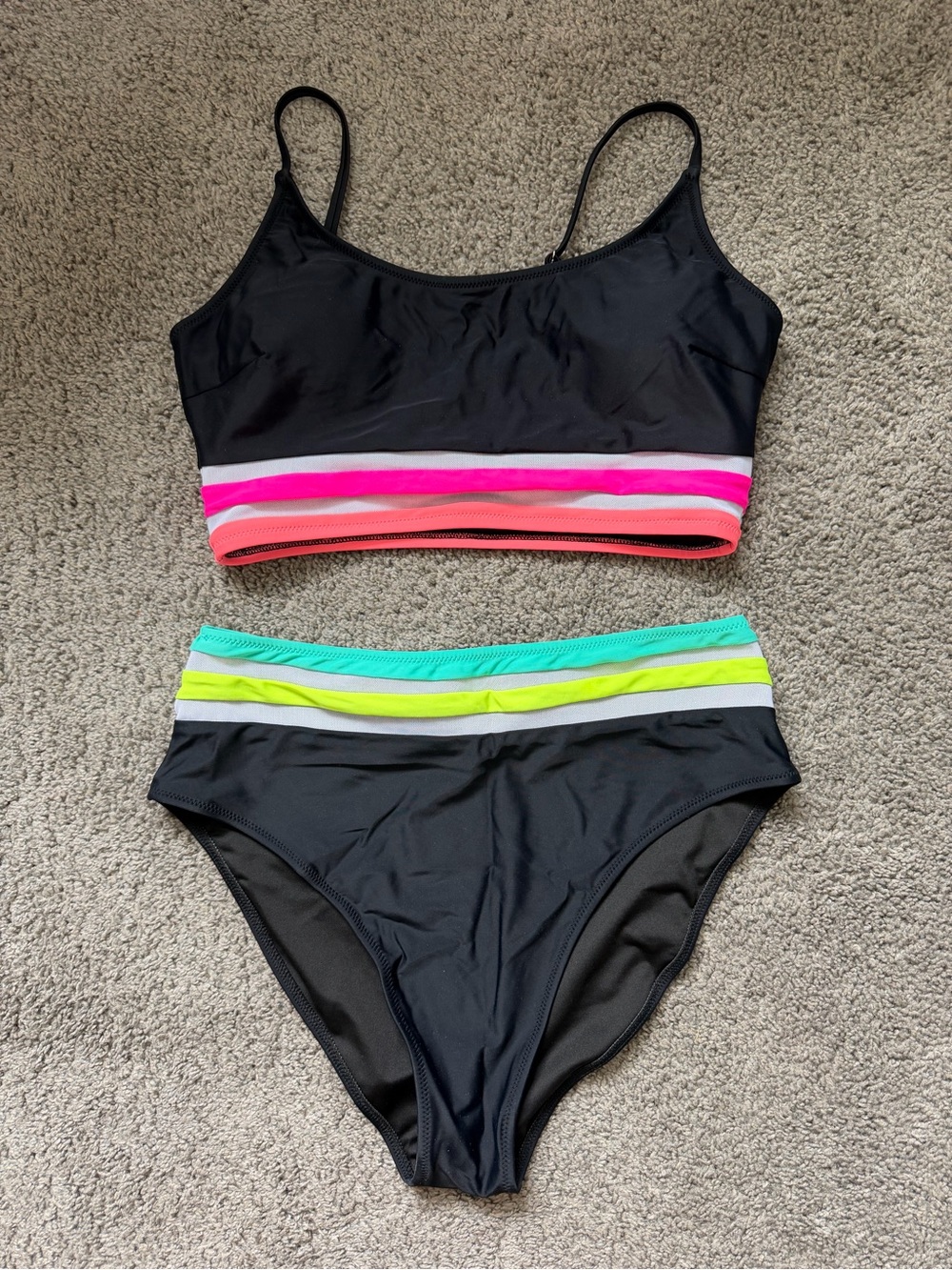 Black Bikini Set with Neon Stripe Accents